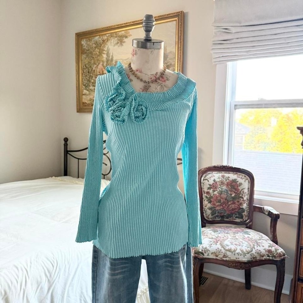 y2k fenini size large soft ribbed turquoise top‎